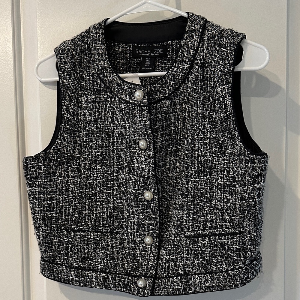 Rachel Zoe Black & White Tweed Pearl Button Vest